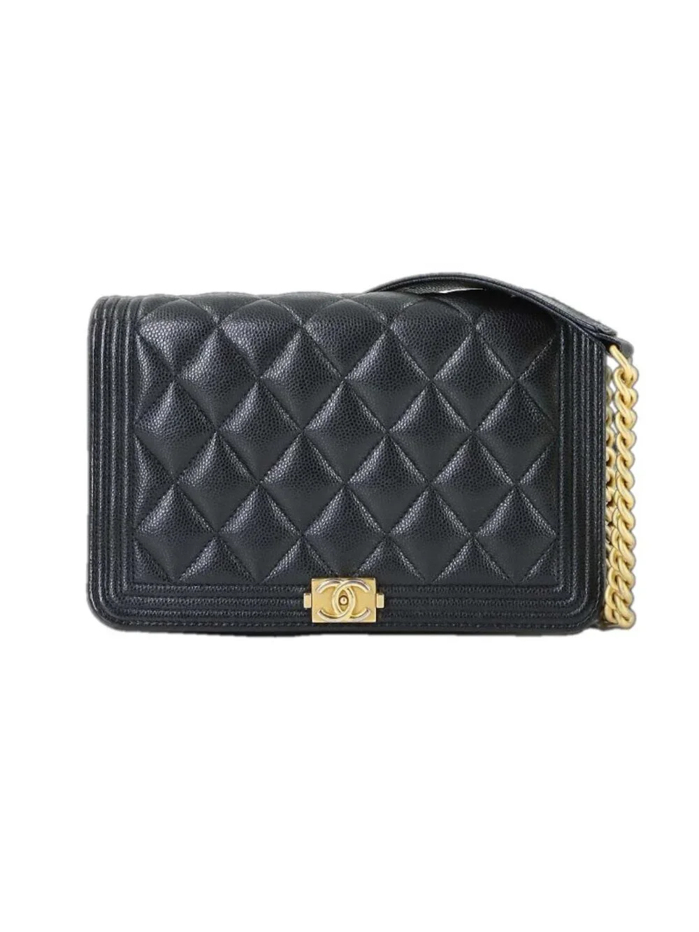 ★SOLD★ Chanel Chain Wallet Caviar Leather Black Gold - Picture 1 of 10
